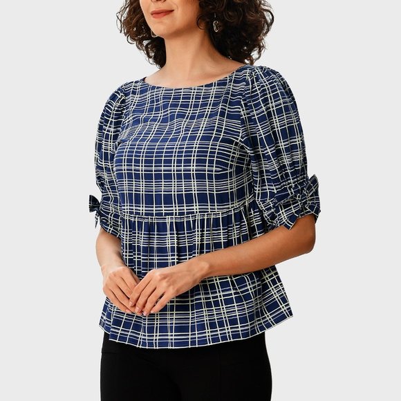 eShakti Wayward FancIes Check Print Peplum Blouse XL 14 SOLD! SOLD SOLD!!! - Picture 4 of 5